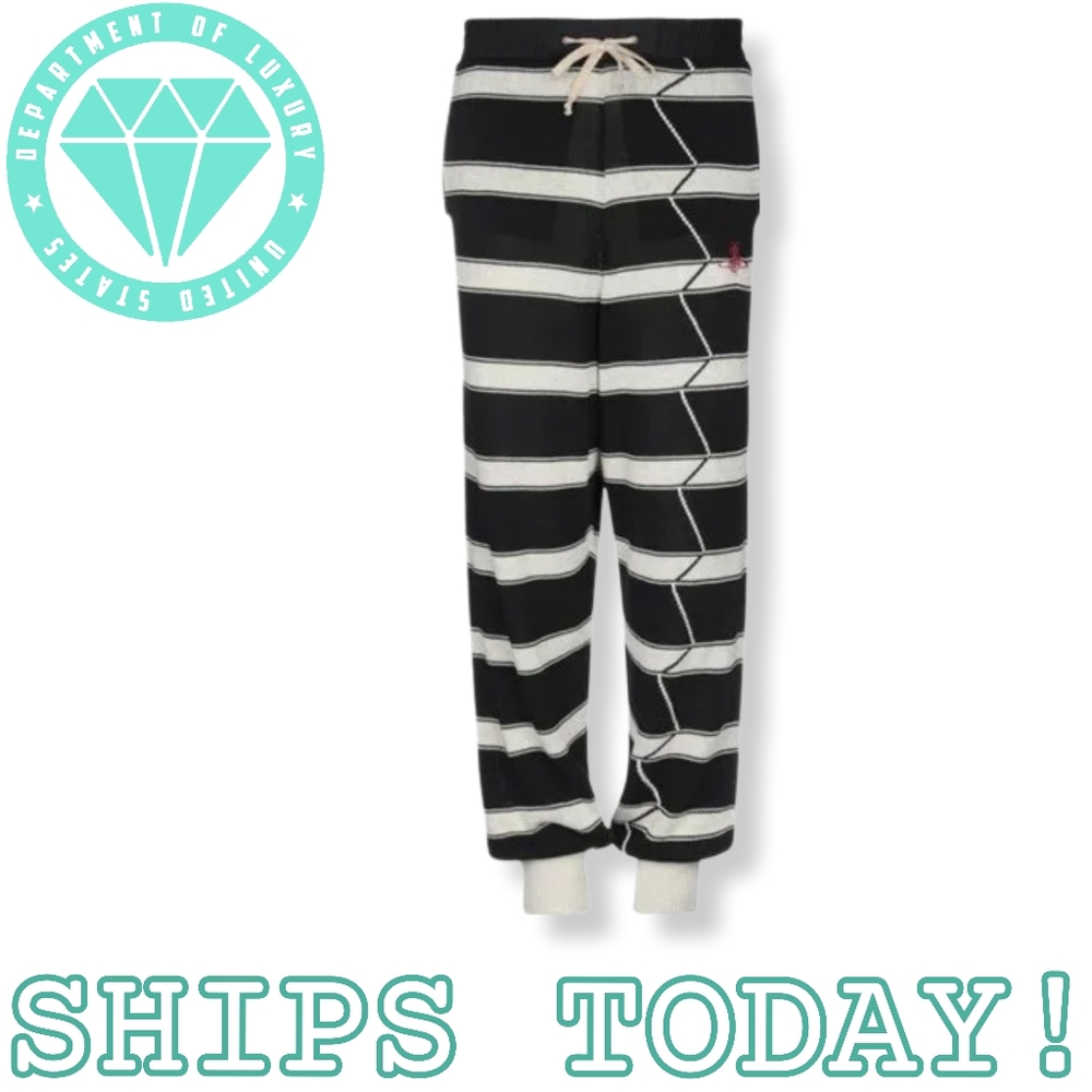 VIVIENNE WESTWOOD Orb Zig-Zag "Roundneck" Striped Drawstring Sweatpants Trousers